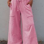 Bonbon Mineral Wash Exposed Seam Drawstring High Waist Wide Leg Cargo Pants