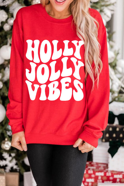 Sweat-shirt de Noël à col rond rouge avec imprimé graphique HOLLY JOLLY VIBES