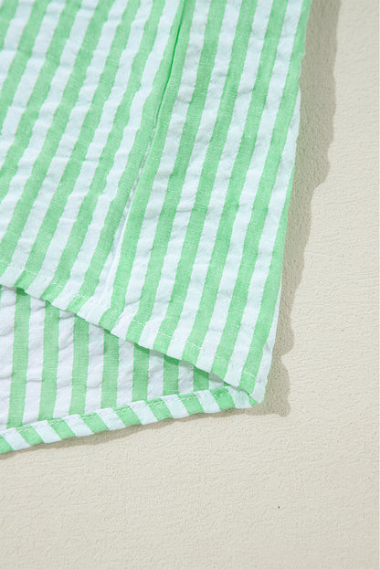 Chemise ample boutonnée à manches ballon et rayures roses