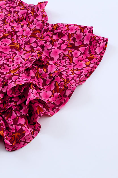 Haut à col en V et manches flottantes à imprimé floral