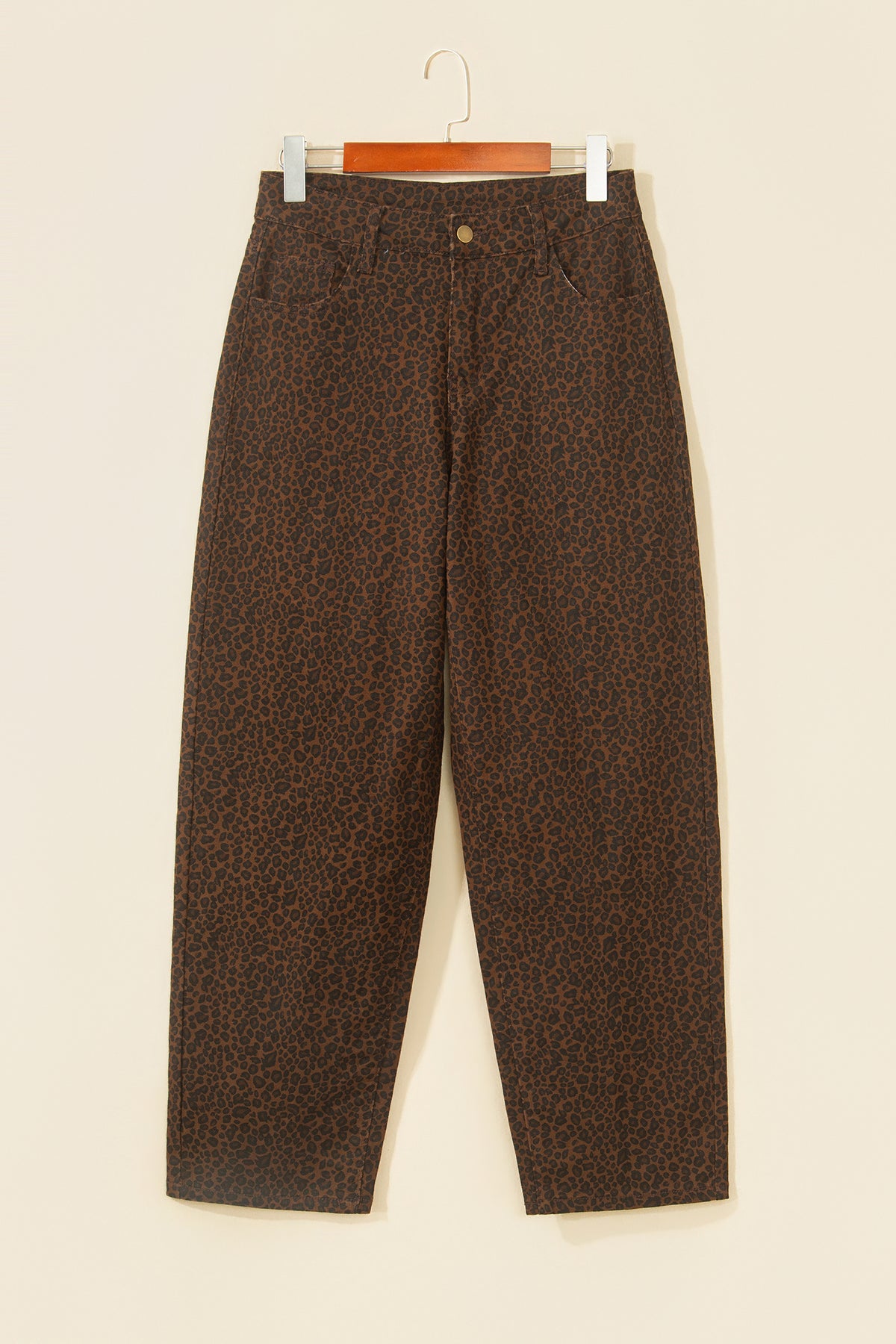 Brown Casual Leopard Print Full-Length Regular Fit Jeans