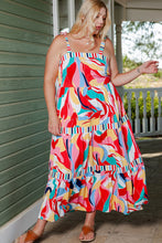 Multicolor Abstract Print Striped Trim Maxi Sundress