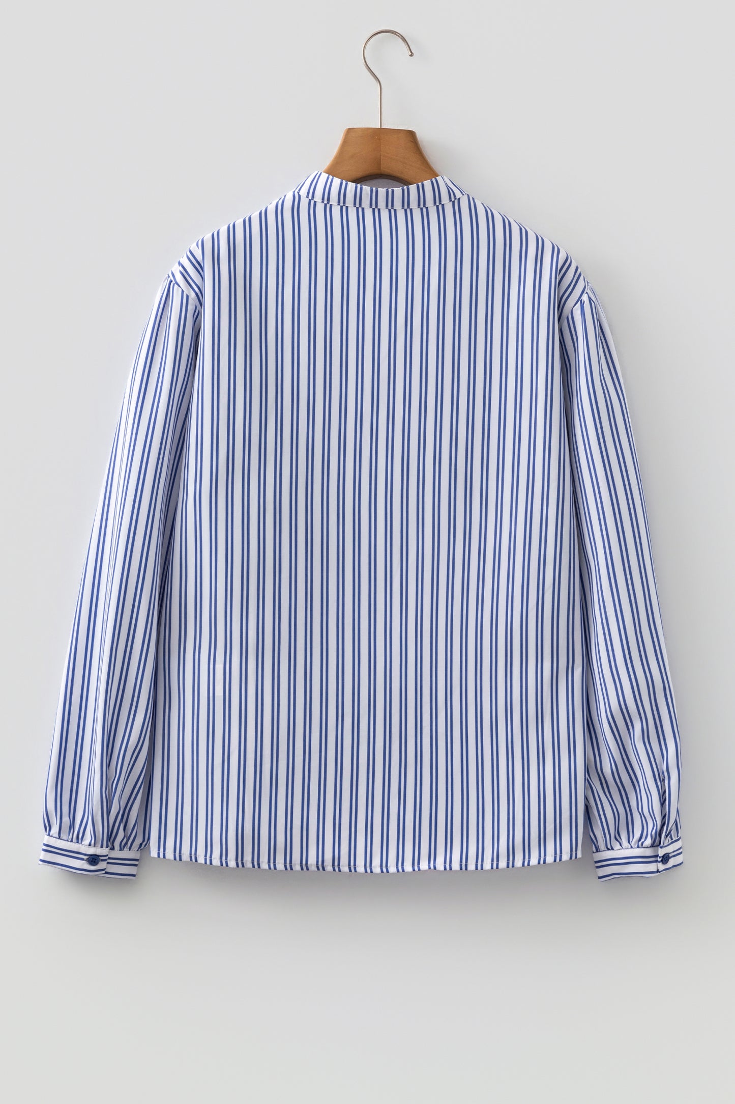 Blue Stripe Embroidered Detail Button Front Long Sleeve Shirt