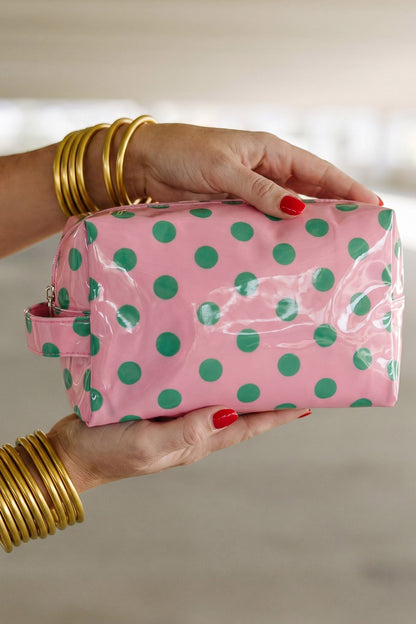 Light Pink Durable PVC Polka Dot Makeup Bag