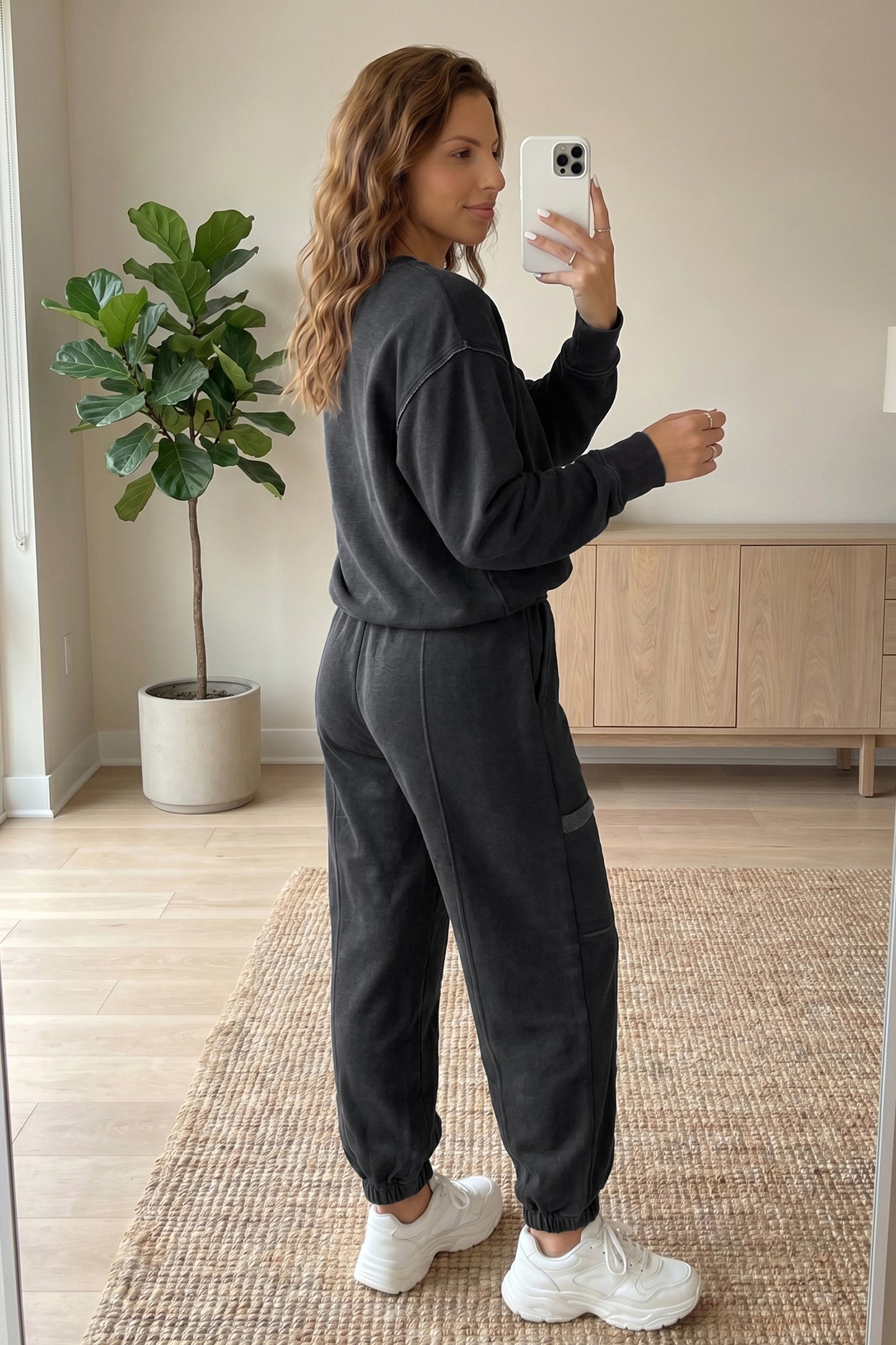 Carbon Grey Solid Colorblock Jogger Pants Set