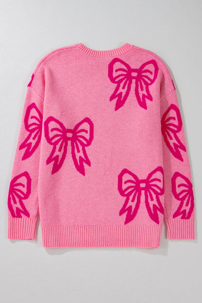 Pull ample à épaules tombantes et motif nœud rose