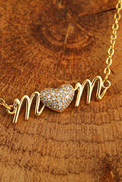 Rhinestone Heart Accent mom Monogram Necklace