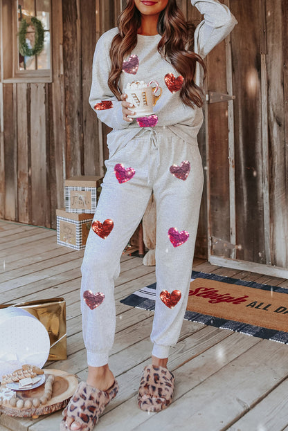 Ensemble pantalon de jogging gris à motif cœur et paillettes pour la Saint-Valentin