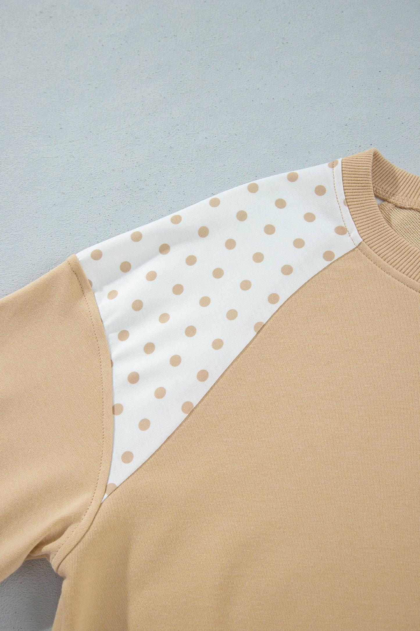 Khaki Polka Dot Patchwork Colorblock Long Sleeve Casual Two Piece Pants Set
