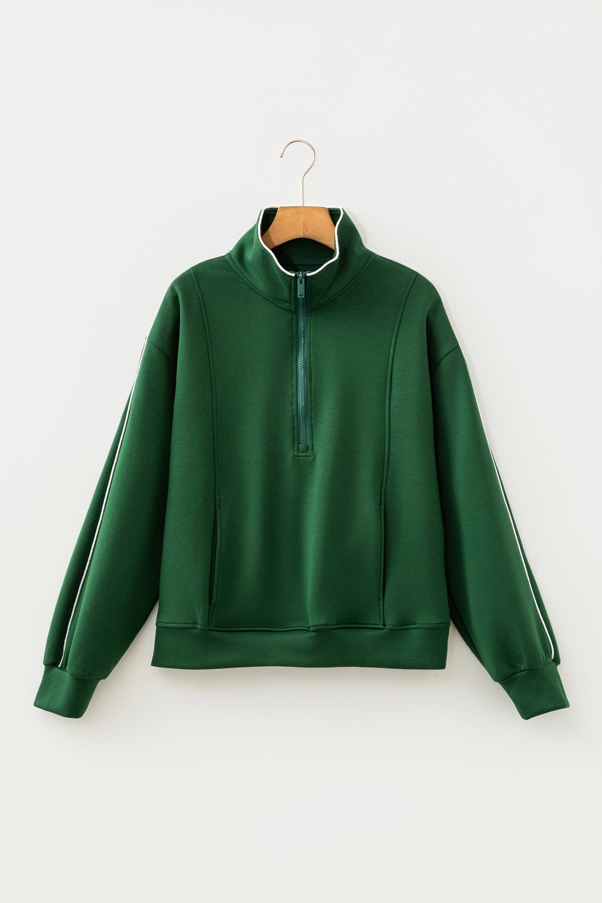 Sea Green High Neck Zip-Up Loose Fit Long Sleeve Sweatshirt