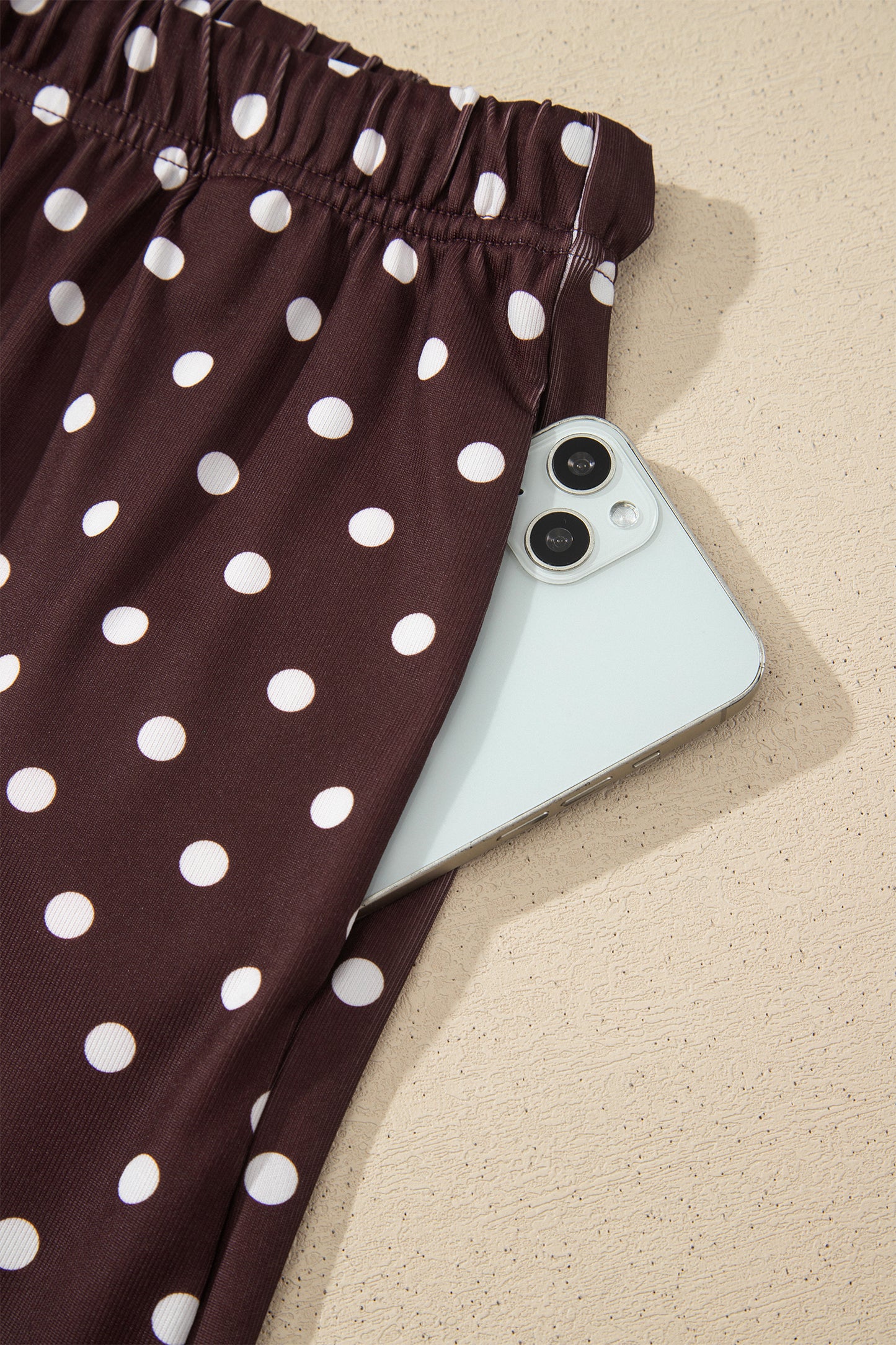Brown Polka Dot Halter Tank Drawstring Elastic Waist Short Set