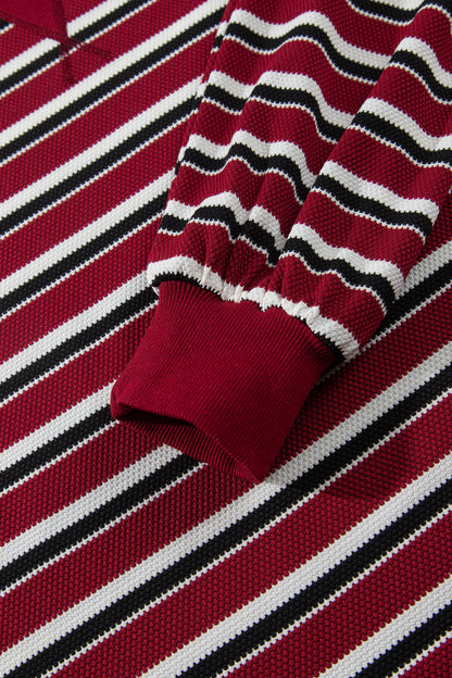 Red Stripe Dropped Shoulder Long Puff Sleeve Top
