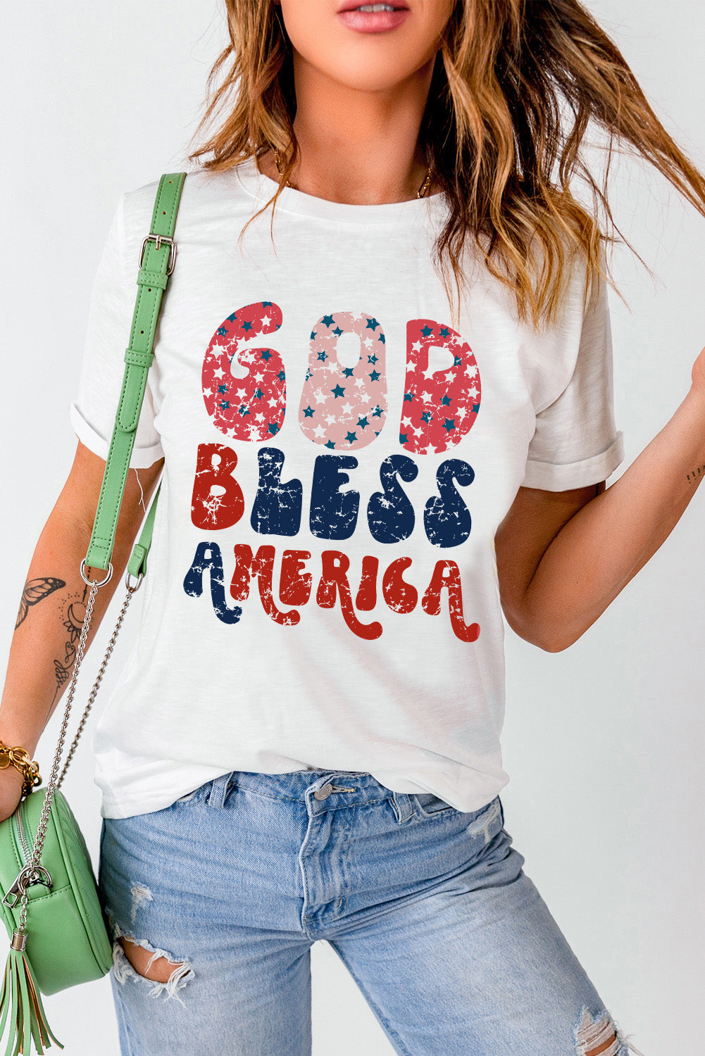 T-shirt blanc avec imprimé « God Bless America »
