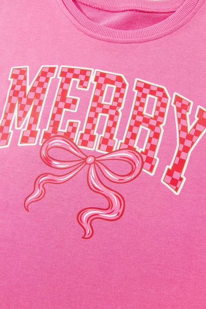 Pink Christmas Slogan Graphic Plaid Contrast Two-piece Pant Set