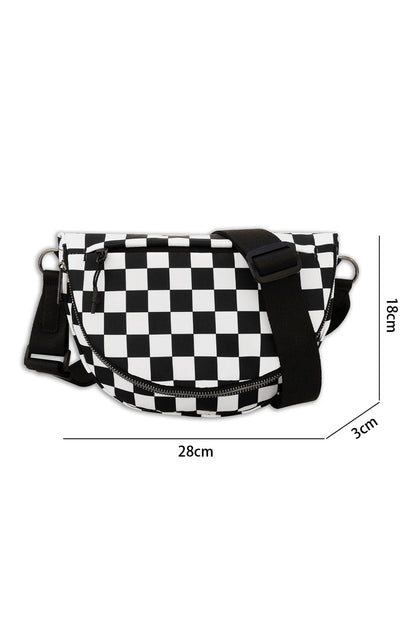 Color black Checkered Canvas Crescent Shoulder Bag