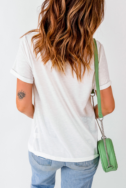 White Polka Dot Bow Rabbit Graphic Crewneck Easter Fashion Tee