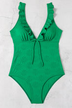 Bright Green  Ruffle Plunge Neck One Piece Swimwear
