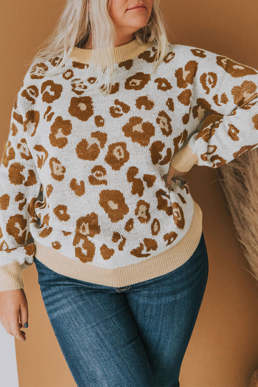 Suéter de leopardo con dobladillo acanalado de talla grande