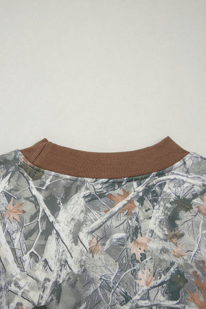 Gray Western Camo/Mallard Letter Print Baggy Pullover Sweatshirt
