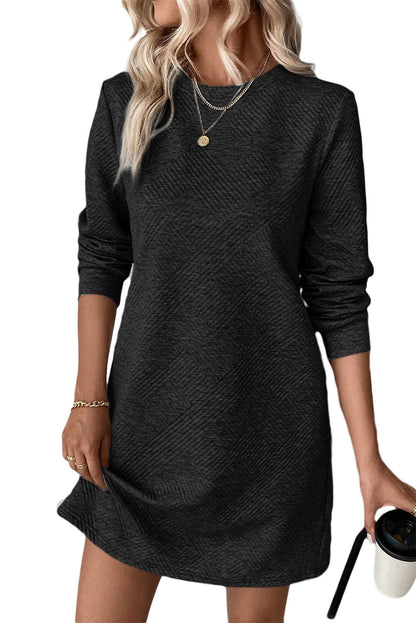 shift dress long sleeve Textured Long Sleeve Shift Dress Black / L
