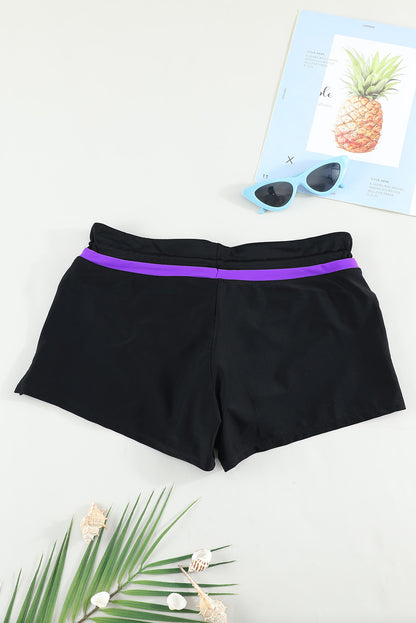 Violet Strap Trim Black Women Swim Boardshort