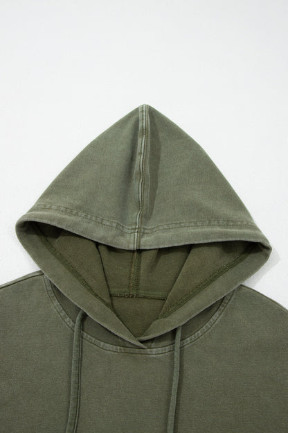Moss Green Plaid Sleeve Drawstring Pocket Hooded Sweatshirt