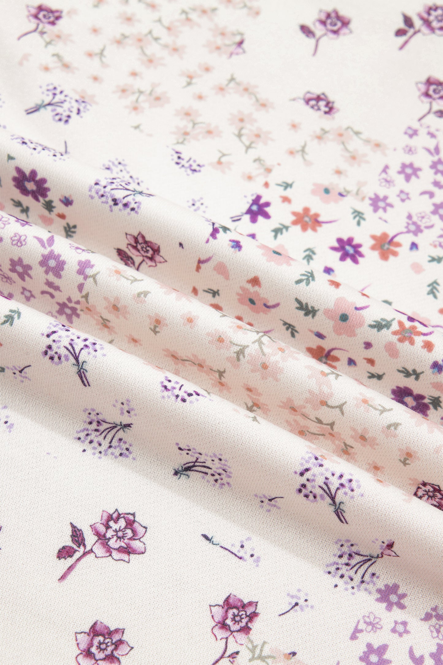 Purple Floral Print High Neck Colorblock Sleeve Paneling Sweatshirt