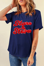 Blue Chenille Stars & Stripes Patched Graphic T Shirt