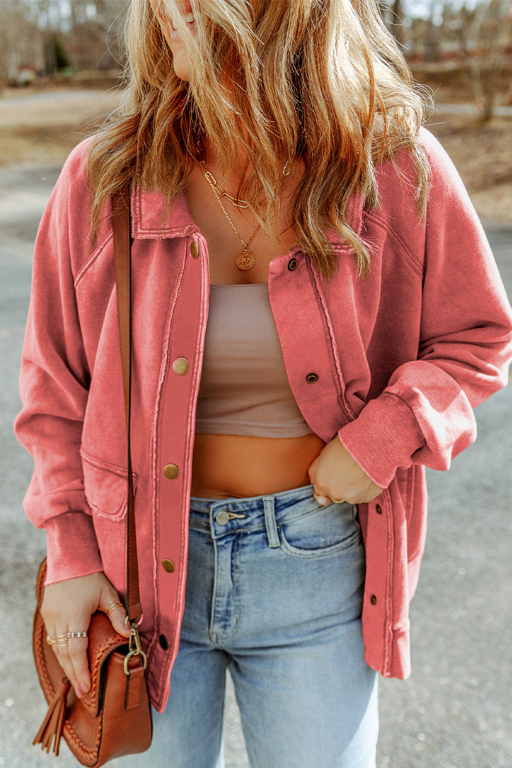 Chaqueta con botones y bolsillo con solapa lavada vintage roja