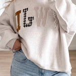 Gray WWJD Mix Pattern Letter Graphic Exposed Seam Loose Plus Size Sweatshirt