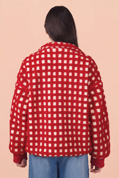 Fiery Red Plaid Zip-up Long Sleeve Jacket