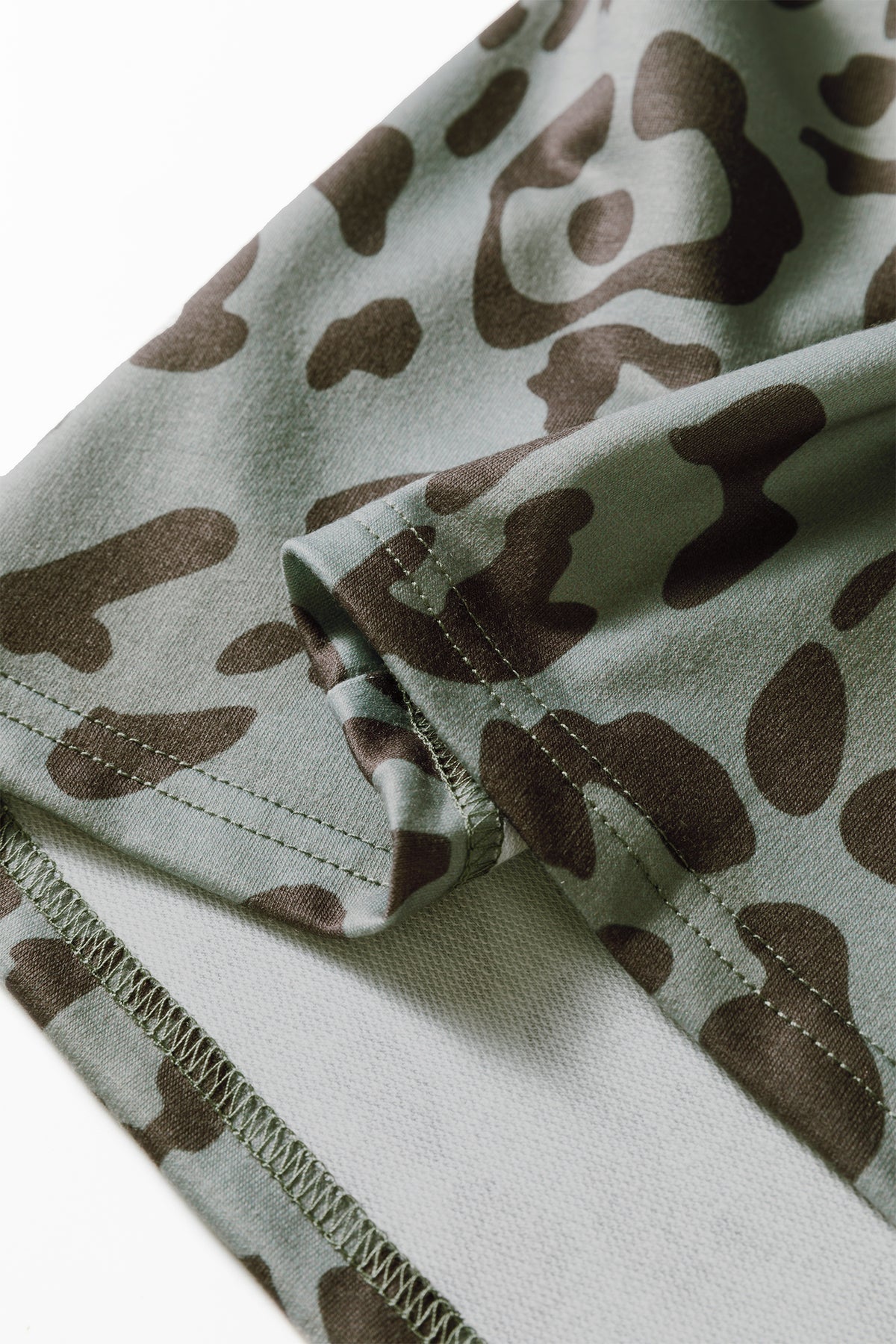 Green Leopard Print Varsity Striped Trim Long Sleeve Top
