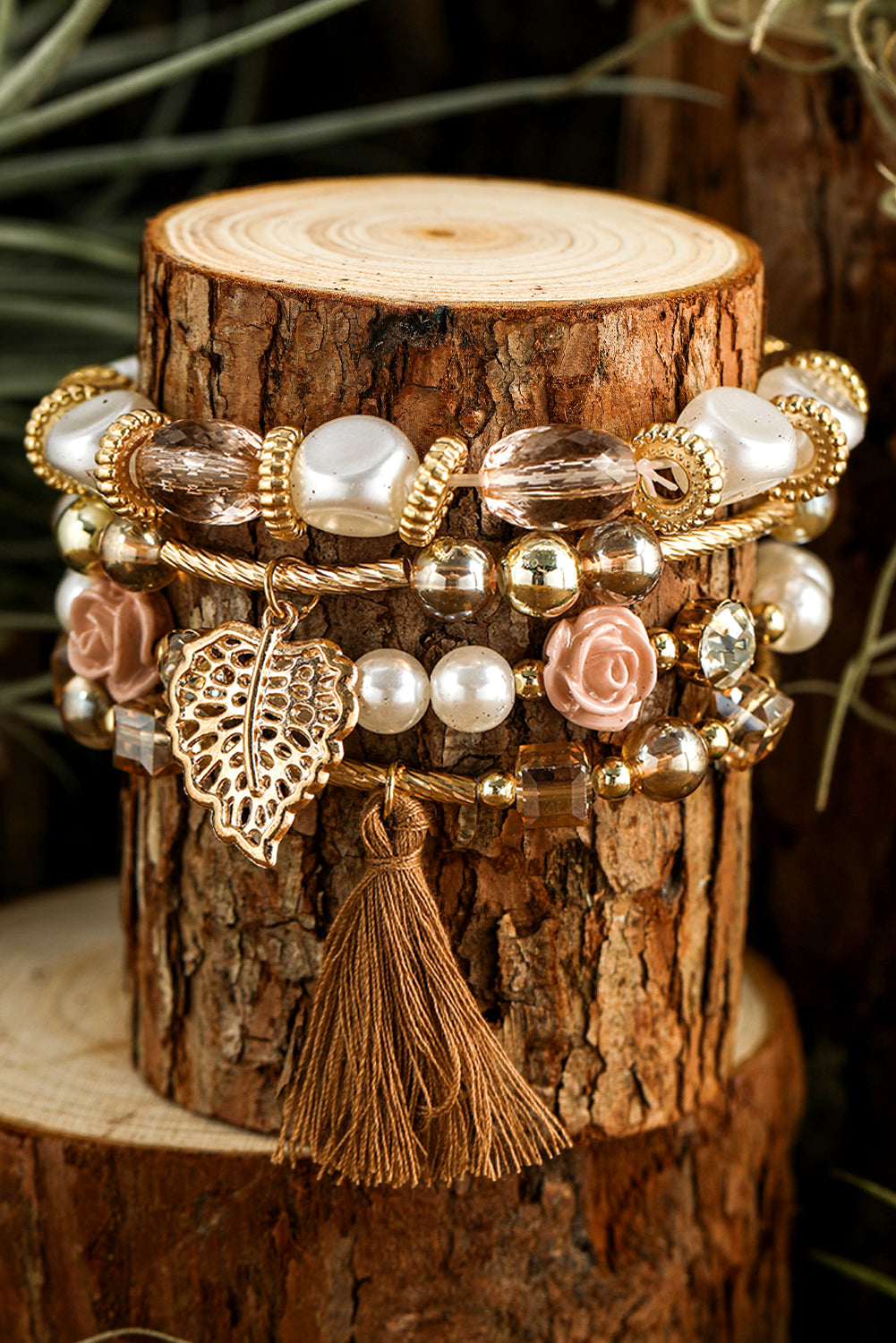 Bracelet bohème blanc à franges et perles en strass