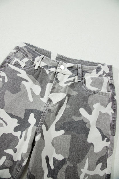Green Camo Pattern Cotton Denim Shift Jeans