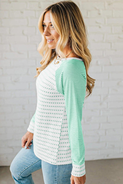 Black Stripe Raglan Patchwork Long Sleeve Tee