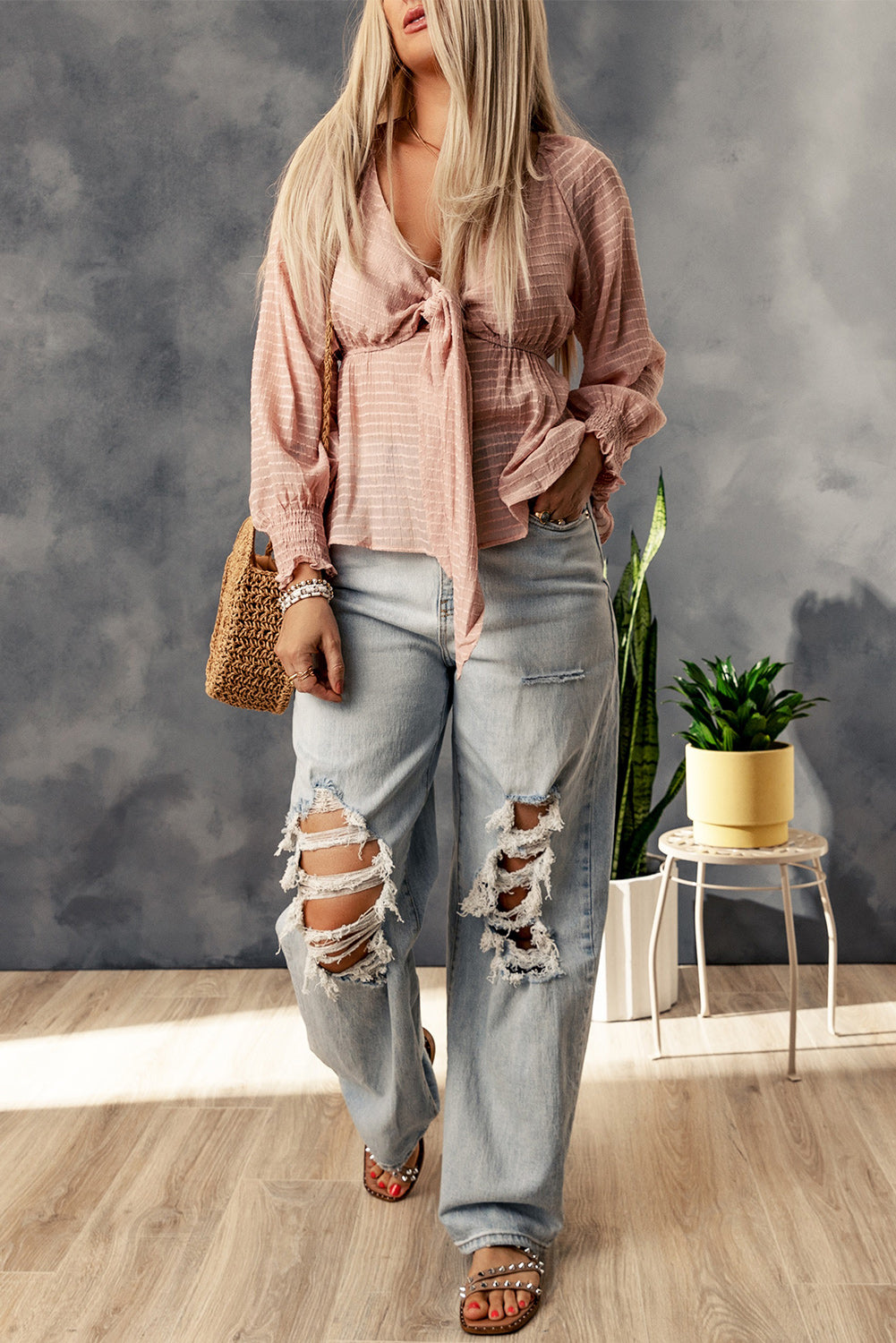 Chemisier péplum texturé noué sur le devant 