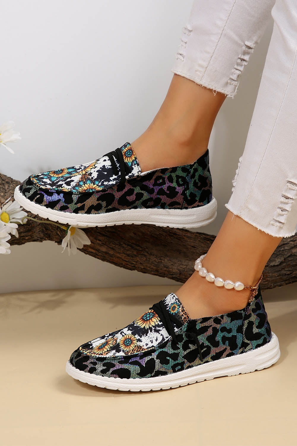 Western Cow Print Sunflower Shoes