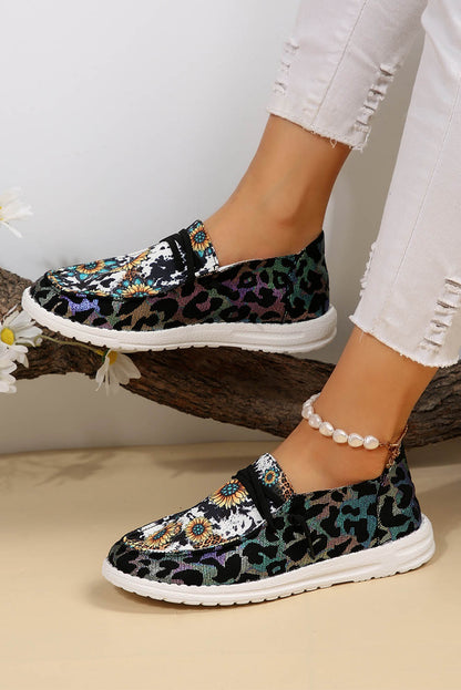 Western Cow Print Sunflower Shoes