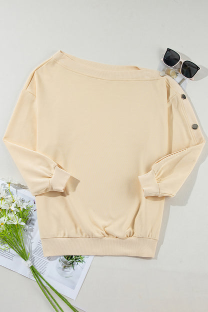 Sweat-shirt beige à manches boutonnées et épaules tombantes