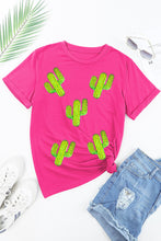 Rose Red Western Sequin Cactus Round Neck Graphic T Shirt