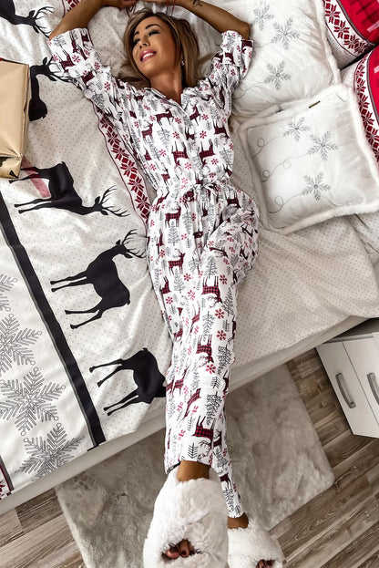 Ensemble pyjama blanc imprimé Noël avec chemise et pantalon