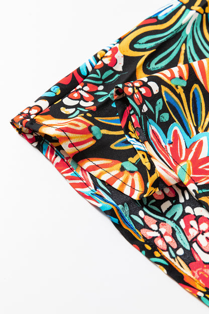 Robe longue noire à imprimé floral bohème, bretelles fines, sans manches, taille haute