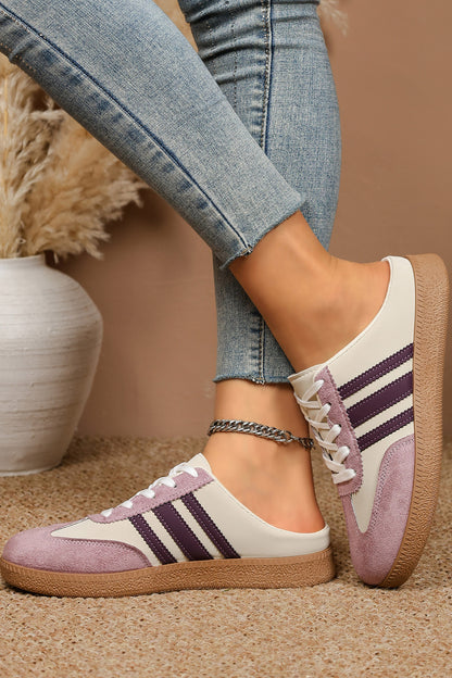 Tillandsia Purple PU Leather Color Block Varsity Lace Up Flat Shoes