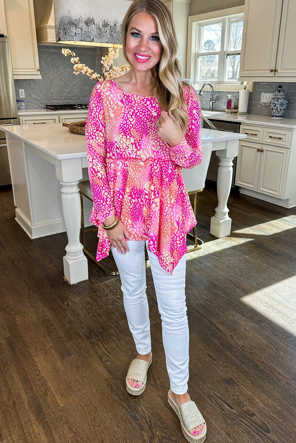 Tunique classique à ourlet mouchoir et imprimé léopard Rose