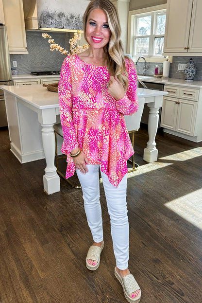 Tunique classique à ourlet mouchoir et imprimé léopard Rose