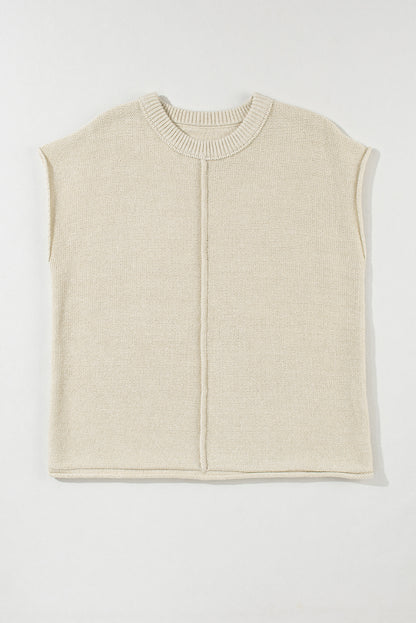 Oatmeal Solid Color Cap Sleeve Knitted Sweater