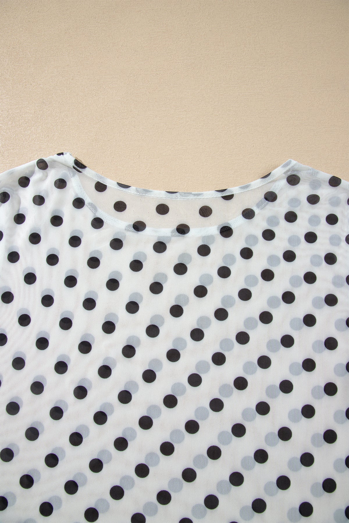 Black Polka Dot Sheer Mesh Long Sleeve Round Neck Shift Top