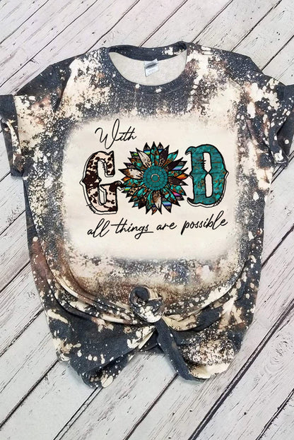 Haut à manches courtes multicolore à imprimé léopard et lettres LIGHT