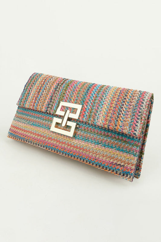 Multicolour Woven Metal Clasp Flap Handbag