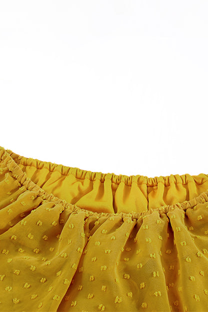 Yellow Yellow Off Shoulder Ruffle Swiss Dot Maxi Dress